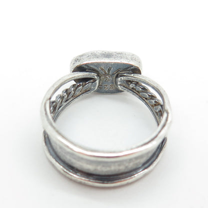 RADIANT SUN 925 Sterling Silver Vintage Blue Glass Modernist Ring Size 7.75