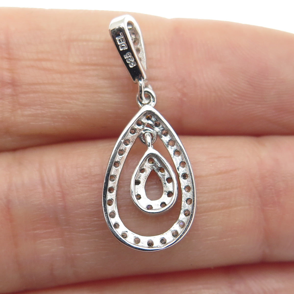 925 Sterling Silver 2-Tone Round-Cut C Z Teardrop Pendant