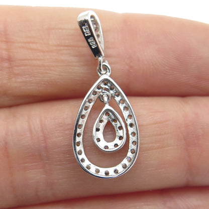 925 Sterling Silver 2-Tone Round-Cut C Z Teardrop Pendant