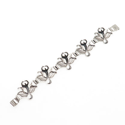 925 Sterling Silver Antique Art Deco Trumpet Flower Bracelet 7.5" Pat. 236854