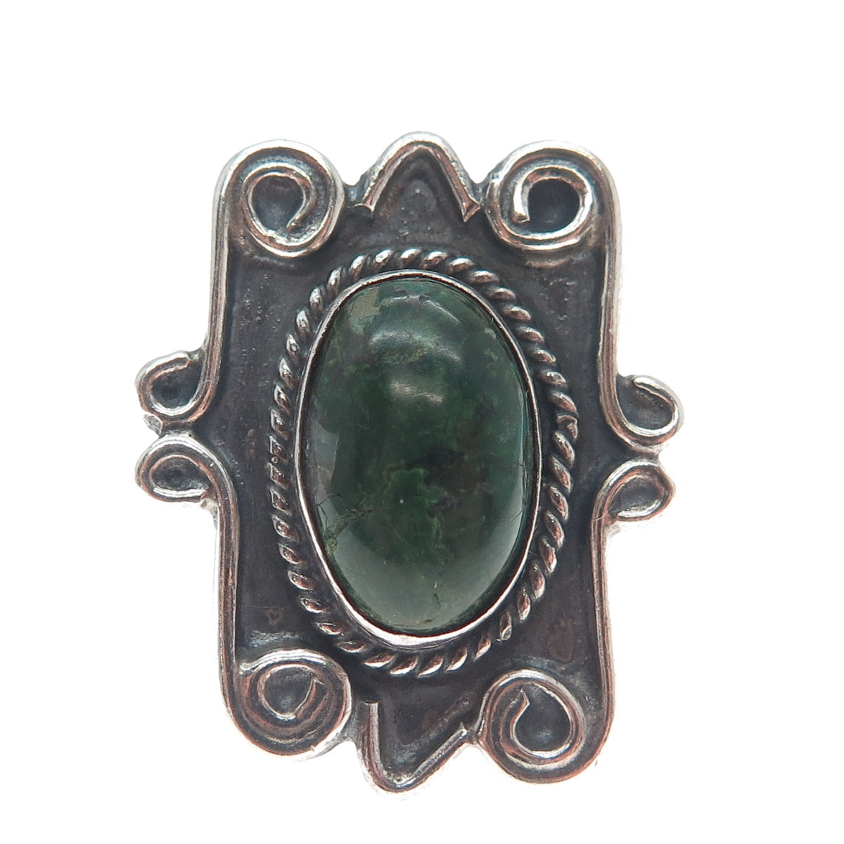 Old Pawn Sterling Silver Vintage Royston Turquoise Oxidized Tribal Ring Size 7
