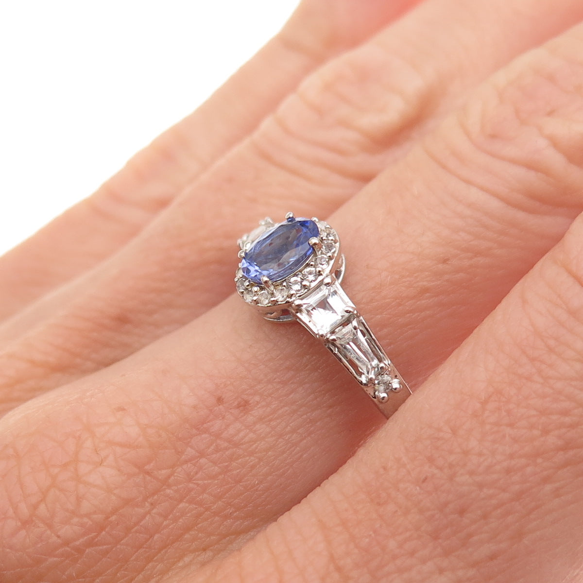 Chuck Clemency 925 Sterling Silver Real Tanzanite & White Topaz Ring Size 8.25