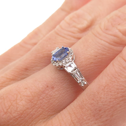 Chuck Clemency 925 Sterling Silver Real Tanzanite & White Topaz Ring Size 8.25