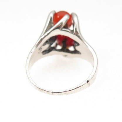 925 Sterling Silver Vintage Real Carnelian Modernist Oxidized Ring Size 6