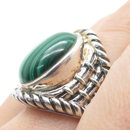 SX SALLY C Sterling Silver Vintage Malachite Modernist Oxidized Ring Size 9.25