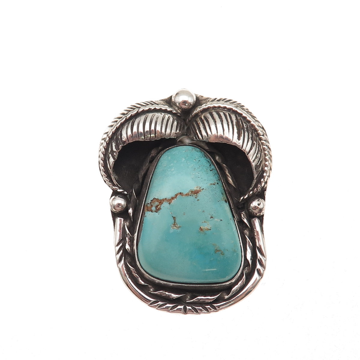 Della & Presley Curley Navajo Old Pawn Sterling Vintage Turquoise Floral Pendant