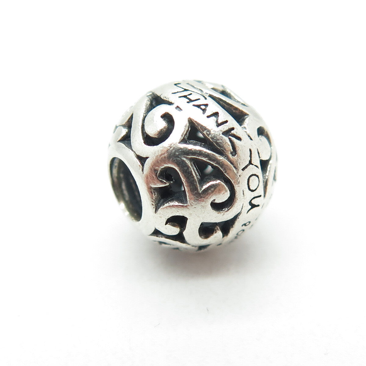 CHAMILIA 925 Sterling Silver "Thank You" Ornate Ball Bead Charm