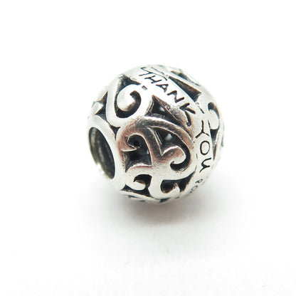 CHAMILIA 925 Sterling Silver "Thank You" Ornate Ball Bead Charm