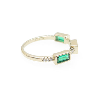 925 Sterling Silver Gold Plated Real Chrome Diopside & C Z Stackable Ring Size 7