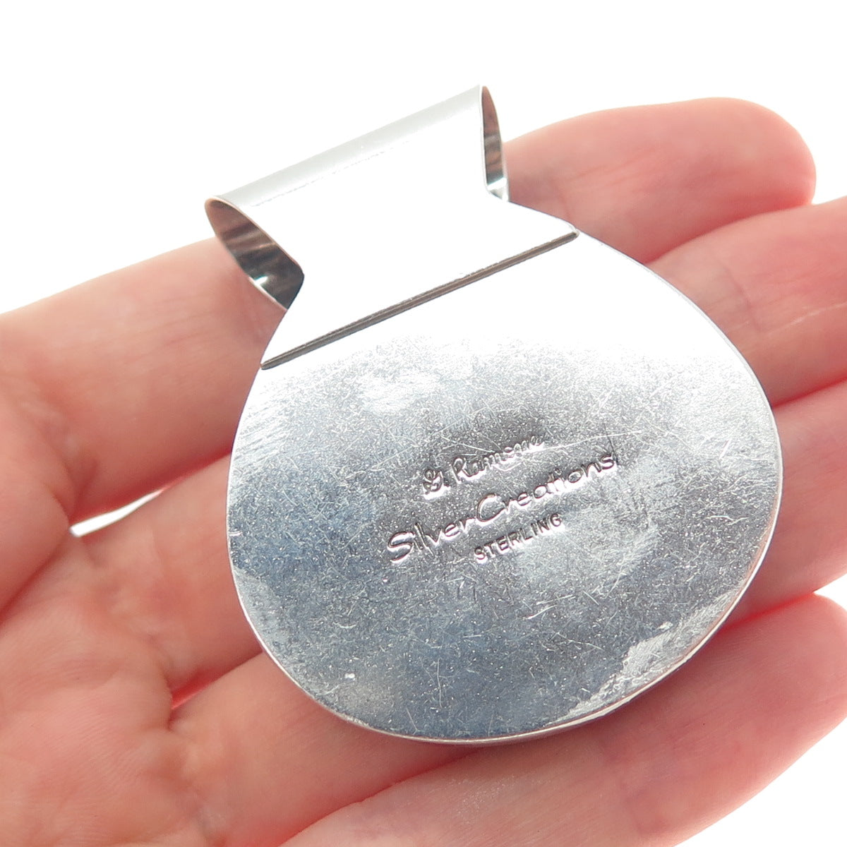 GENEVA RAMONE Silver Creations Old Pawn 925 Sterling Vintage Agate Slide Pendant