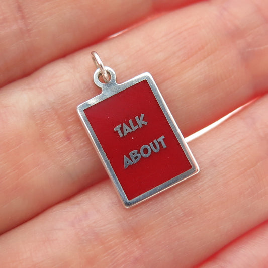925 Sterling Silver Red Enamel Talk About Minimalist Charm Pendant