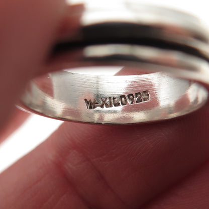 925 Sterling Silver Vintage Mexico Modernist Oxidized Rotating Band Ring Size 7