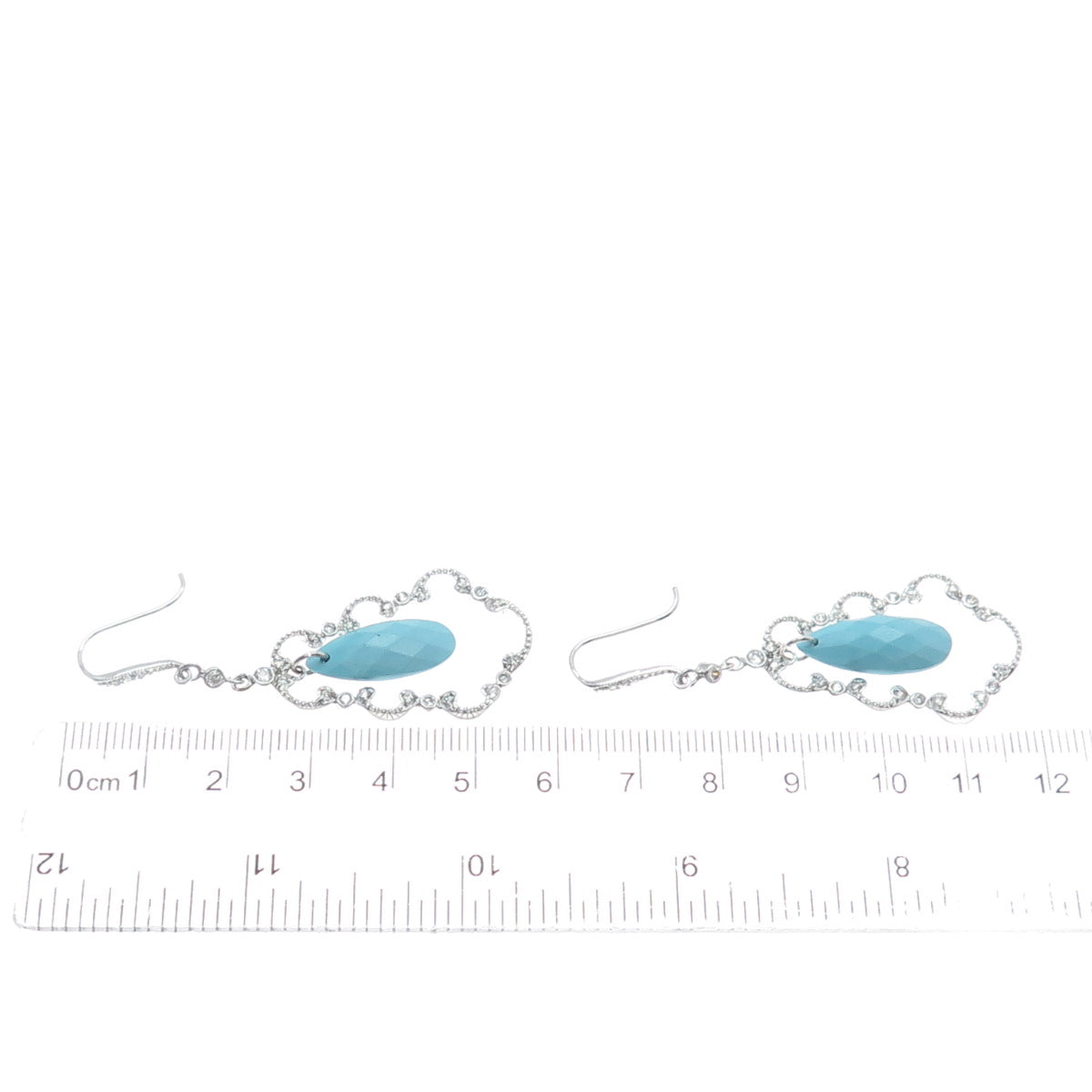 925 Sterling Silver Faux Turquoise & C Z Dangle Earrings