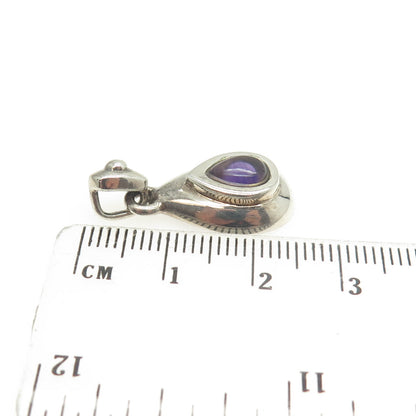 925 Sterling Silver Vintage Real Amethyst Teardrop Pendant