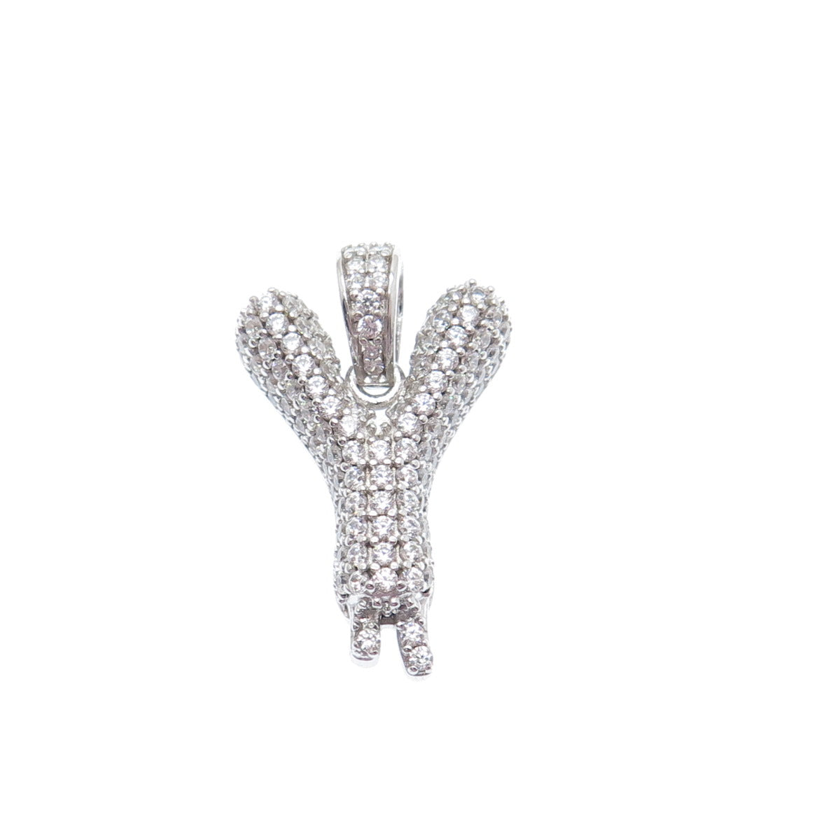 925 Sterling Silver Round-Cut C Z Sparkle Melted Letter Y Initial Charm Pendant
