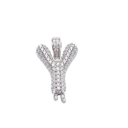 925 Sterling Silver Round-Cut C Z Sparkle Melted Letter Y Initial Charm Pendant