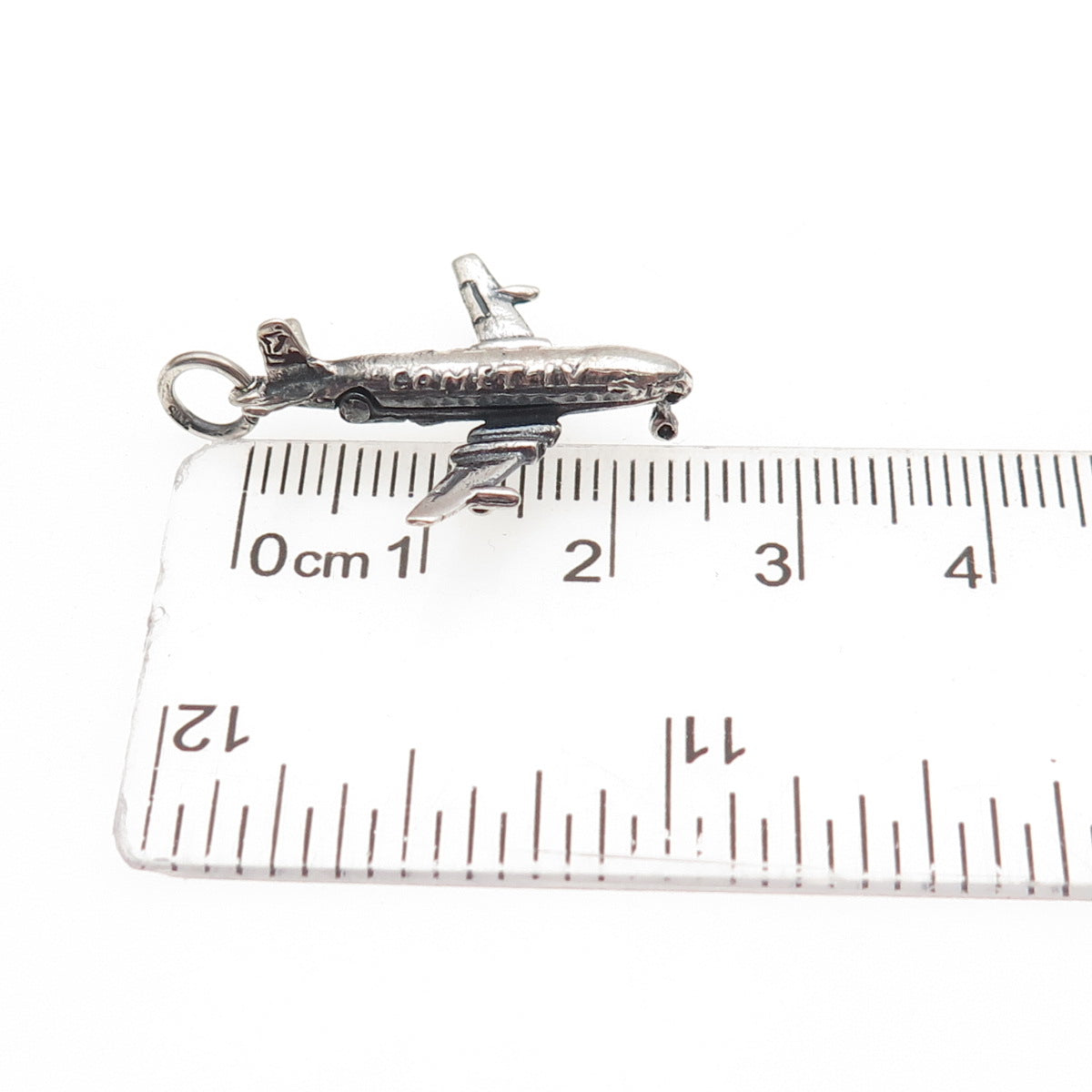 925 Sterling Silver Vintage BOAC Comet IV Airplane Oxidized Locket Charm Pendant