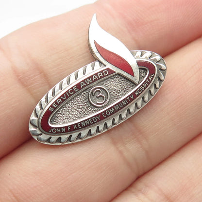 925 Sterling Silver Vintage Enamel John F. Kennedy Community Hospital Pin Brooch