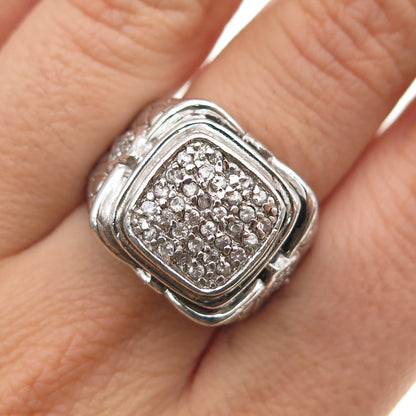 925 Sterling Silver Round-Cut C Z Oxidized Ring Size 8.25