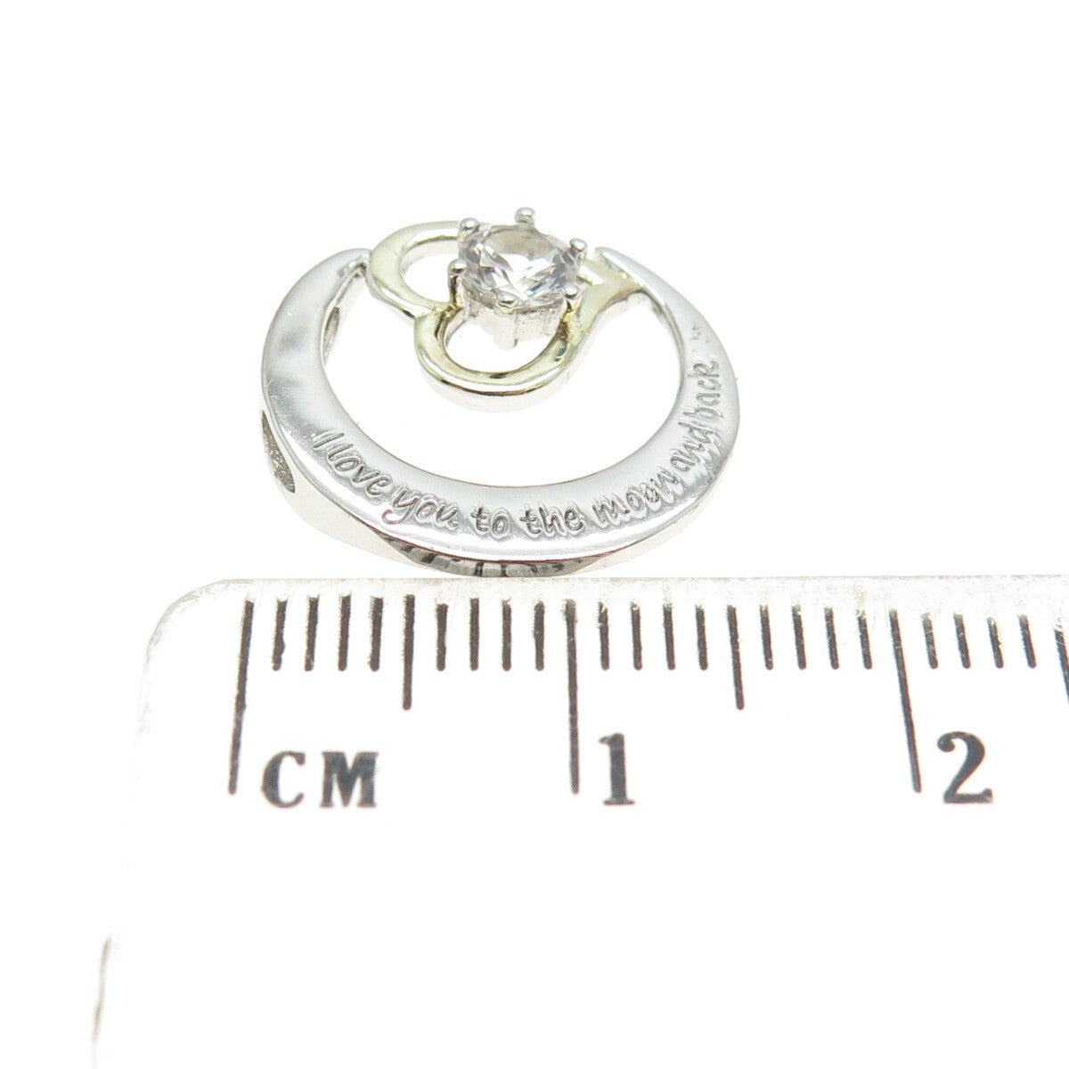 HAN Sterling 2-Tone White Topaz "I love you to the moon and back" Slide Pendant