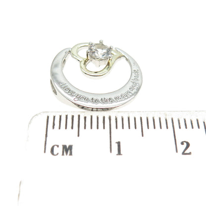HAN Sterling 2-Tone White Topaz "I love you to the moon and back" Slide Pendant