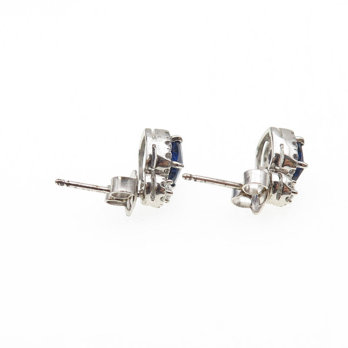 925 Sterling Silver Cushion-Cut Blue & Round-Cut White C Z Stud Earrings