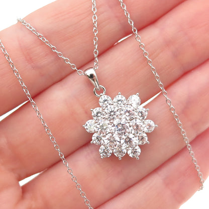 925 Sterling Silver Round-Cut C Z Floral Cable Chain Necklace 18"