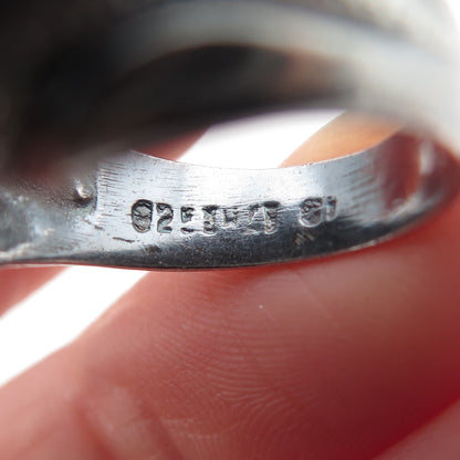 925 Sterling Silver Vintage Mexico Modernist Ribbed Dome Oxidized Ring Size 7
