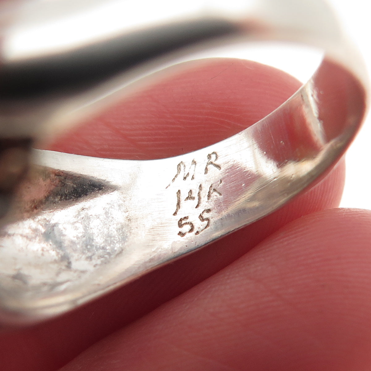925 Sterling Silver 14K Gold Vintage MR Artisan Modernist Ring Size 8.25
