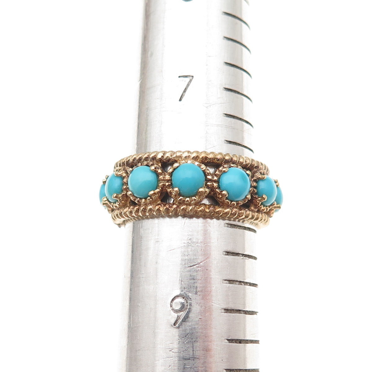 Chuck Clemency 925 Sterling Silver Gold Plated Real Turquoise Ring Size 8.25