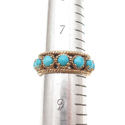 Chuck Clemency 925 Sterling Silver Gold Plated Real Turquoise Ring Size 8.25