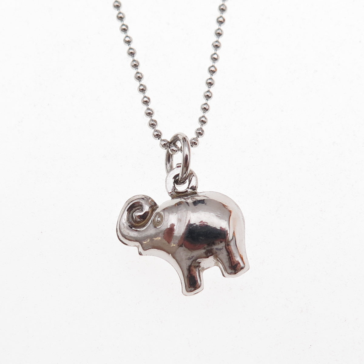 925 Sterling Silver Italy Elephant Ball Beaded Chain Necklace 16-18"