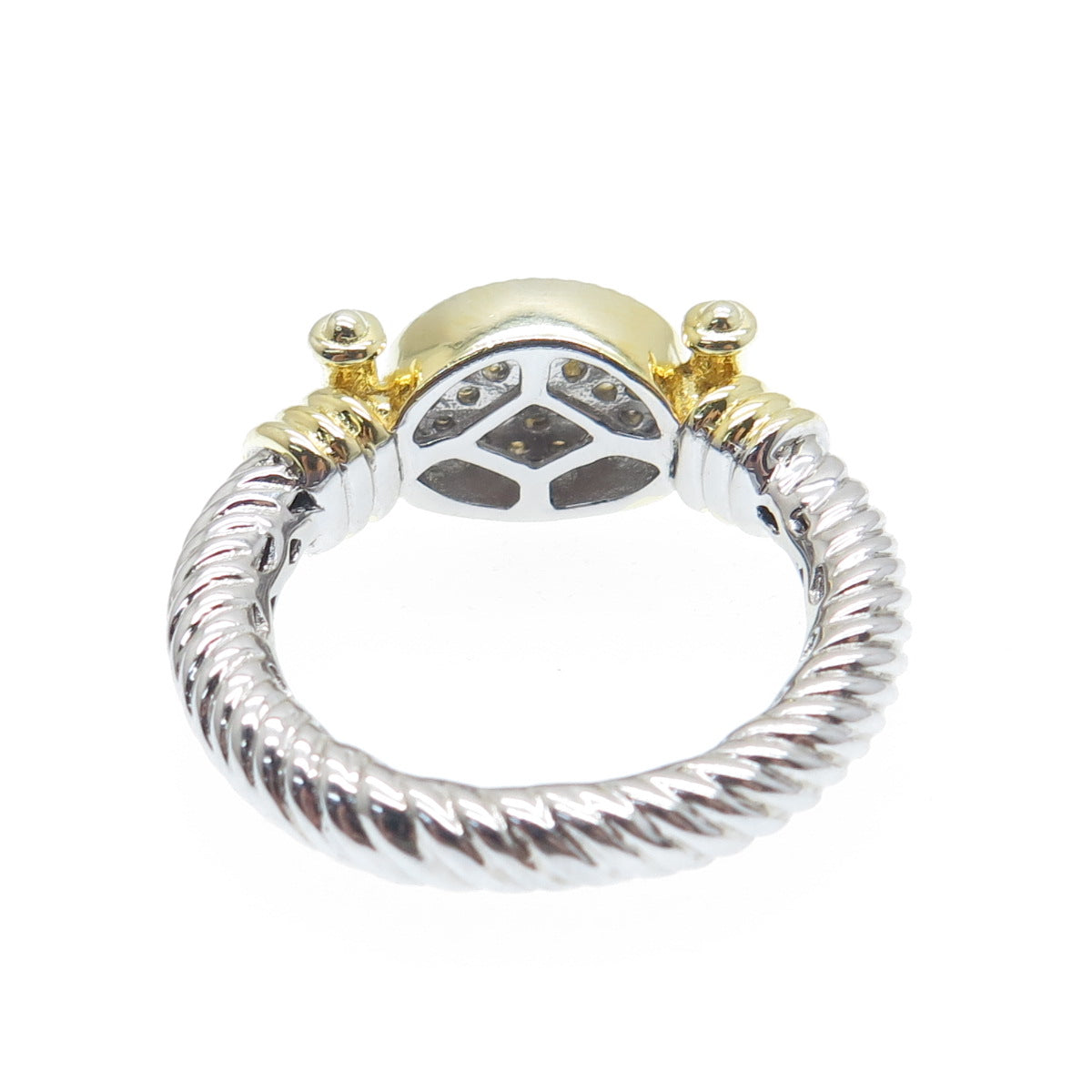 DSMK 925 Sterling Silver 2-Tone Round-Cut Shaped C Z Twisted Ring Size 7.25