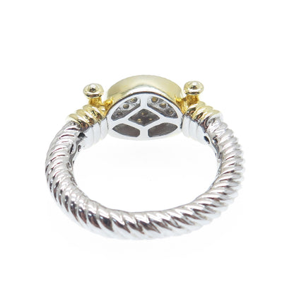 DSMK 925 Sterling Silver 2-Tone Round-Cut Shaped C Z Twisted Ring Size 7.25