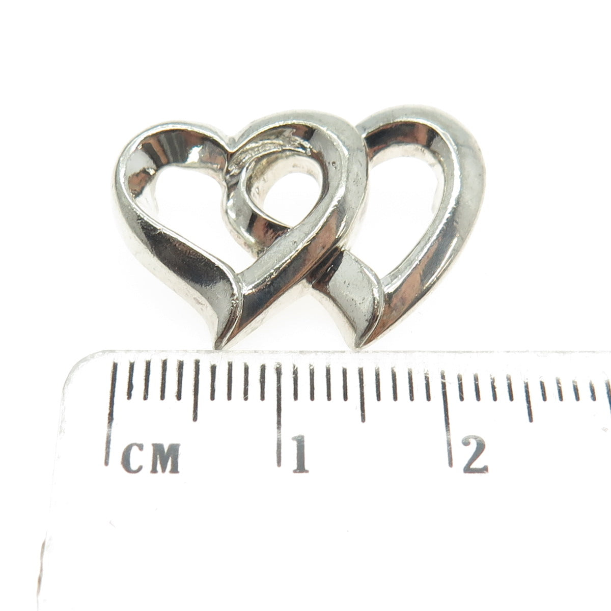 925 Sterling Silver Vintage Couple of Open Hearts Slide Pendant