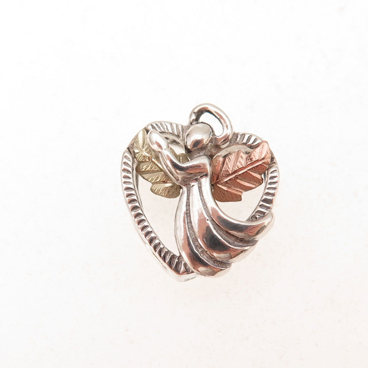 Coleman Co. 925 Sterling Silver 12K Multi-Gold Vintage Angel Heart Charm Pendant