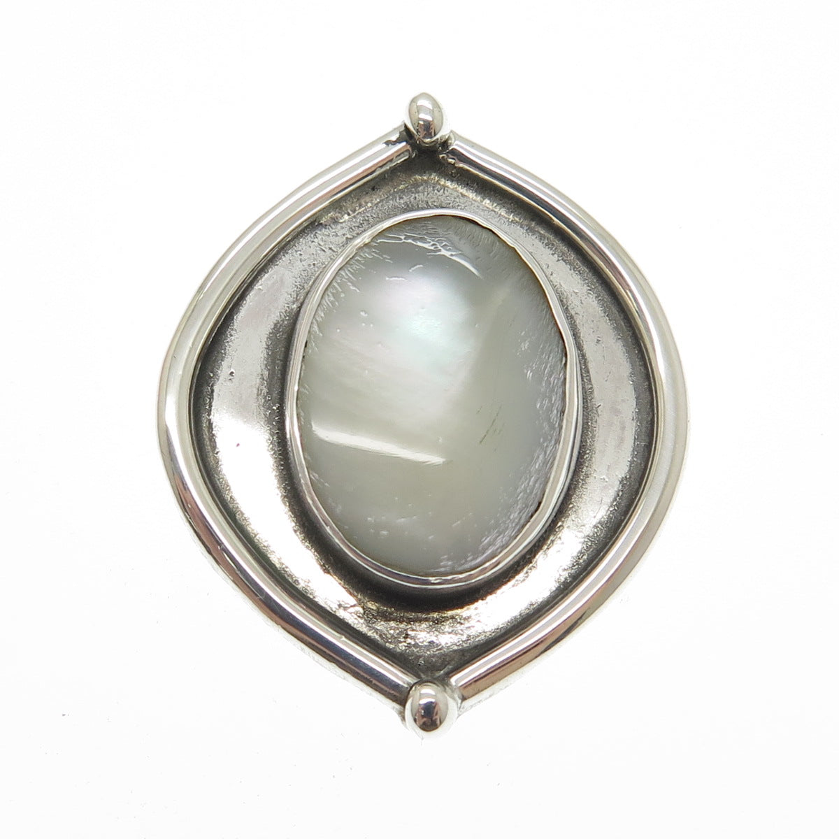 925 Sterling Silver Vintage Real Mother-of-Pearl Modernist Evil's Eye Pendant