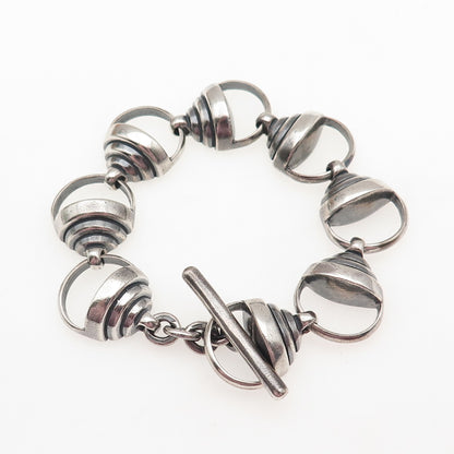 925 Sterling Silver Vintage Heavy 63.6g Modernist Link Oxidized Bracelet 6.5"