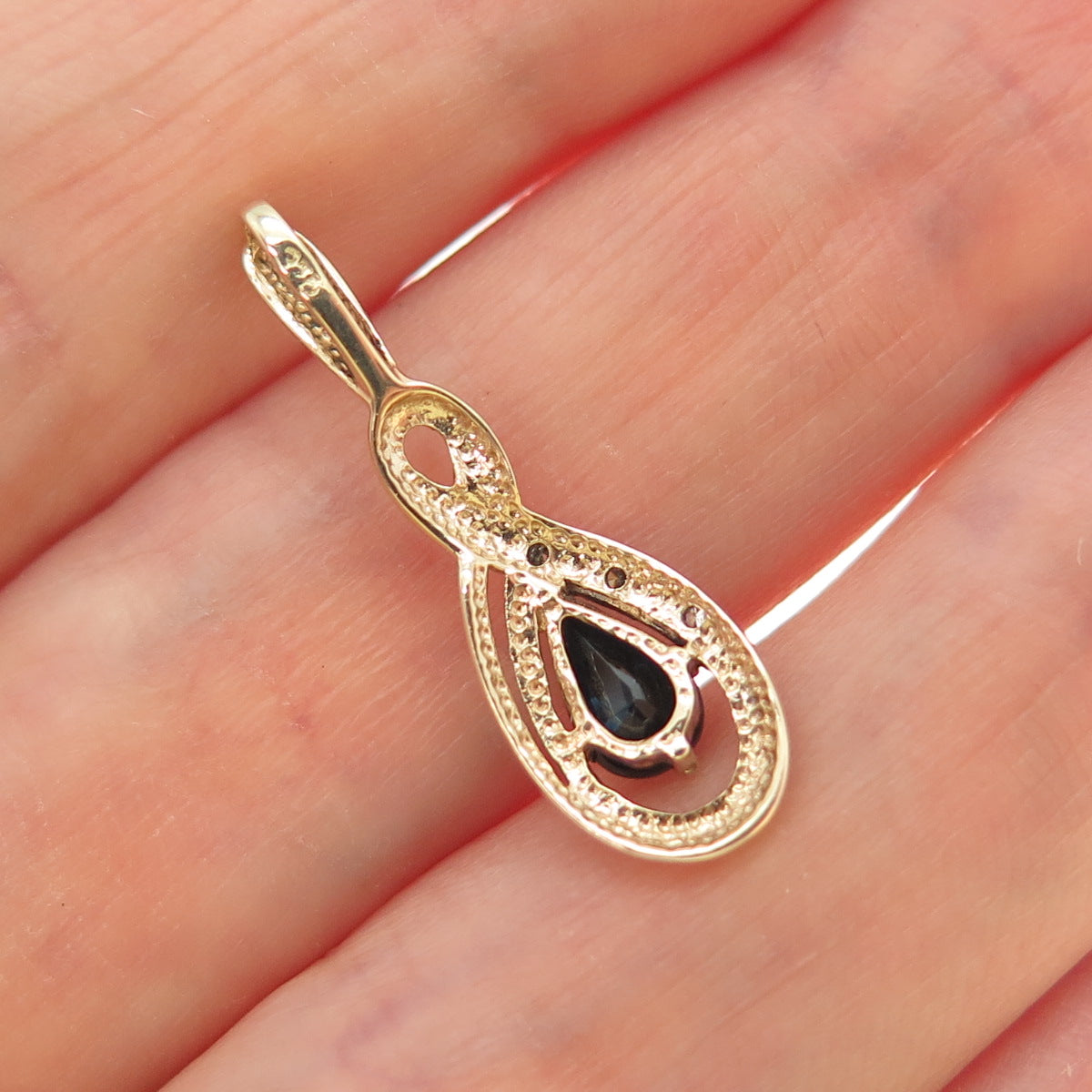 925 Sterling Silver Gold Plated Real Diamond & Sapphire Minimalist Charm Pendant