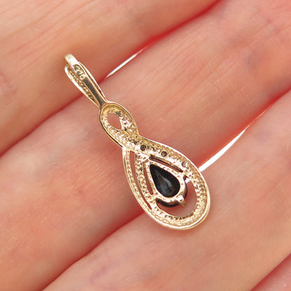 925 Sterling Silver Gold Plated Real Diamond & Sapphire Minimalist Charm Pendant