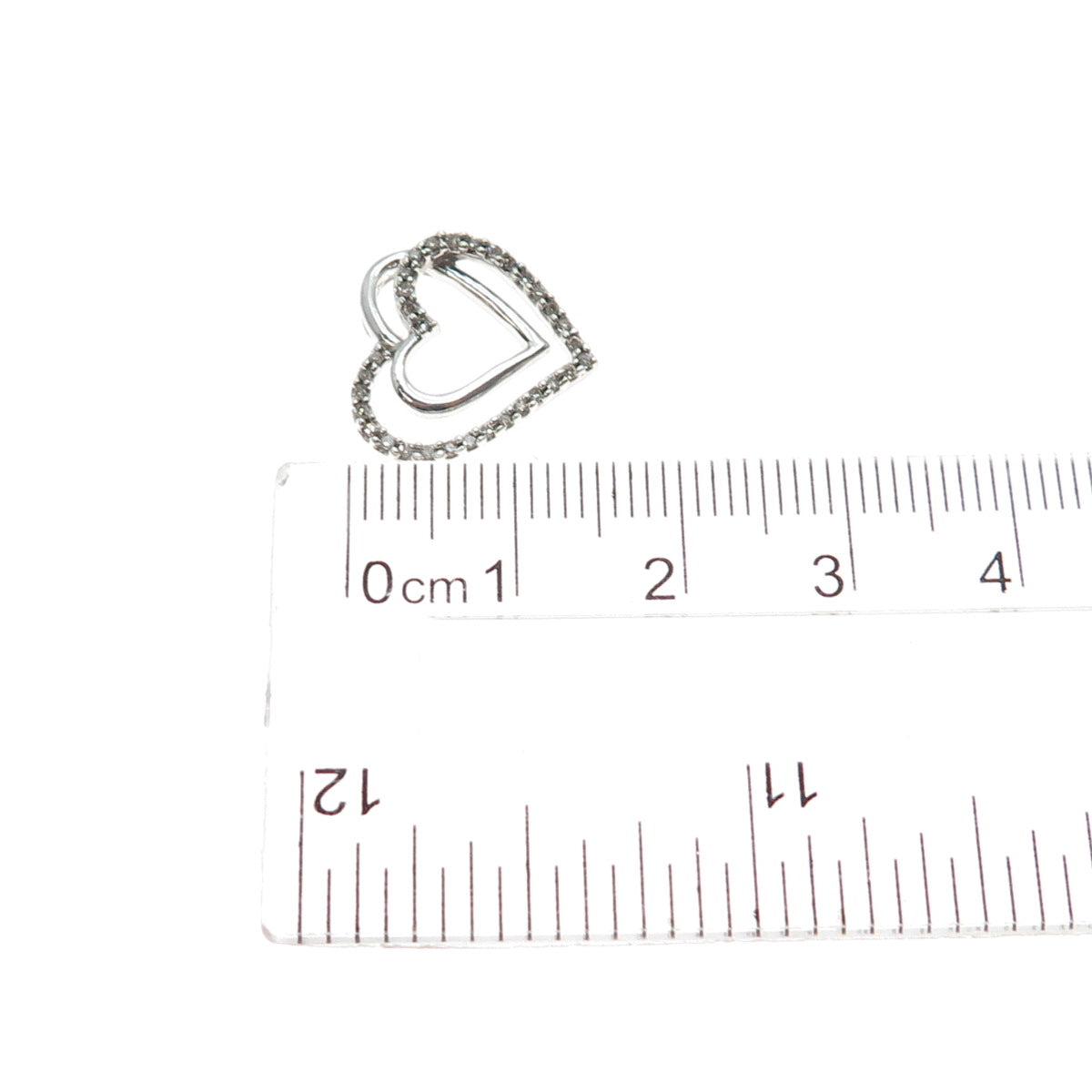 925 Sterling Silver Real Round-Cut Diamond Double Heart Mini Slide Charm Pendant