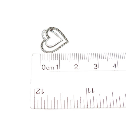 925 Sterling Silver Real Round-Cut Diamond Double Heart Mini Slide Charm Pendant