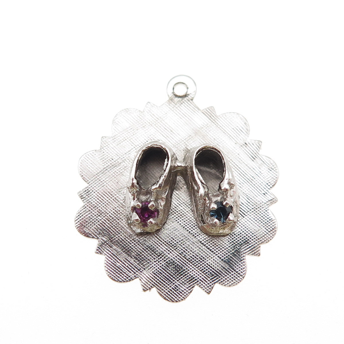 925 Sterling Silver Vintage Blue & Pink Rhinestone Baby Shoes Charm Pendant