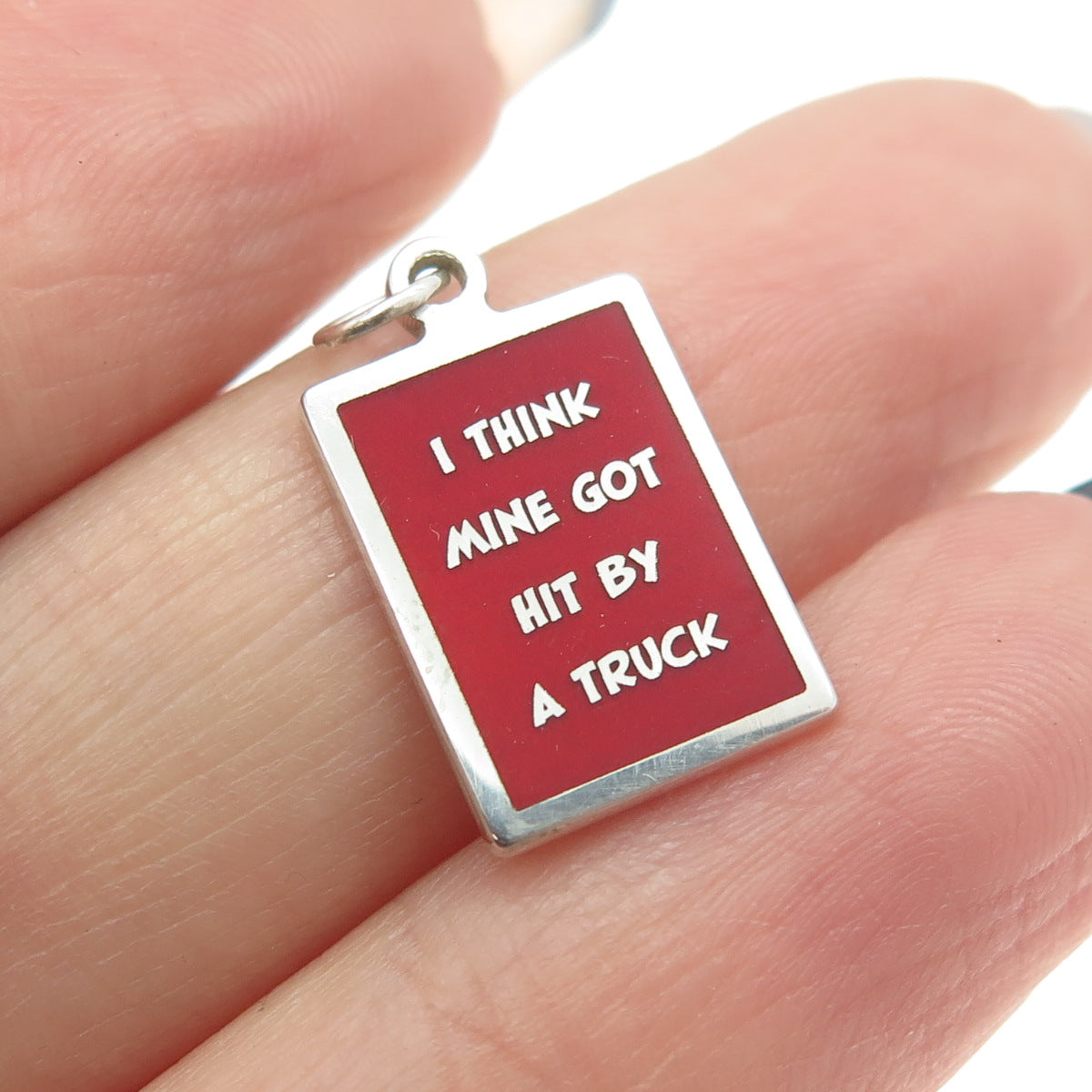 925 Sterling Silver Enamel "I Think Mine Got Hit By A Truck" Minimalist Pendant