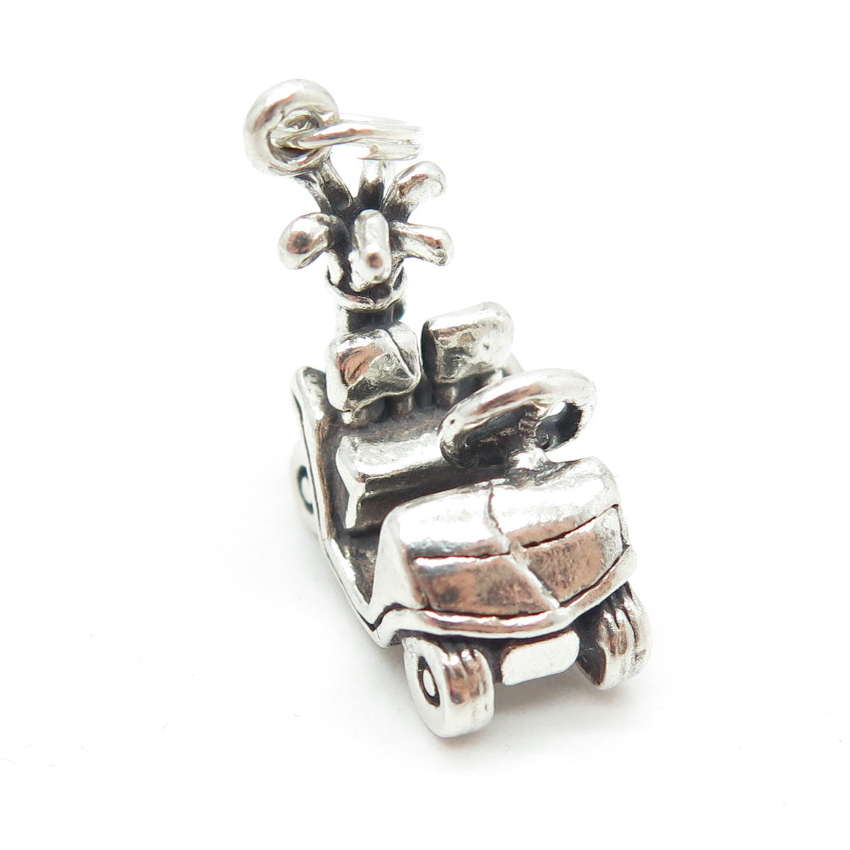 SUN WEST 925 Sterling Silver Vintage Golf Car 3D Charm Pendant