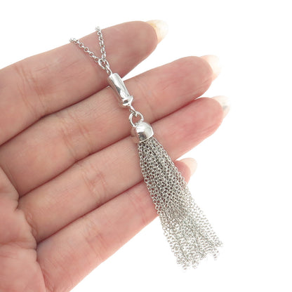 925 Sterling Silver Tassel Rolo Chain Necklace 28"