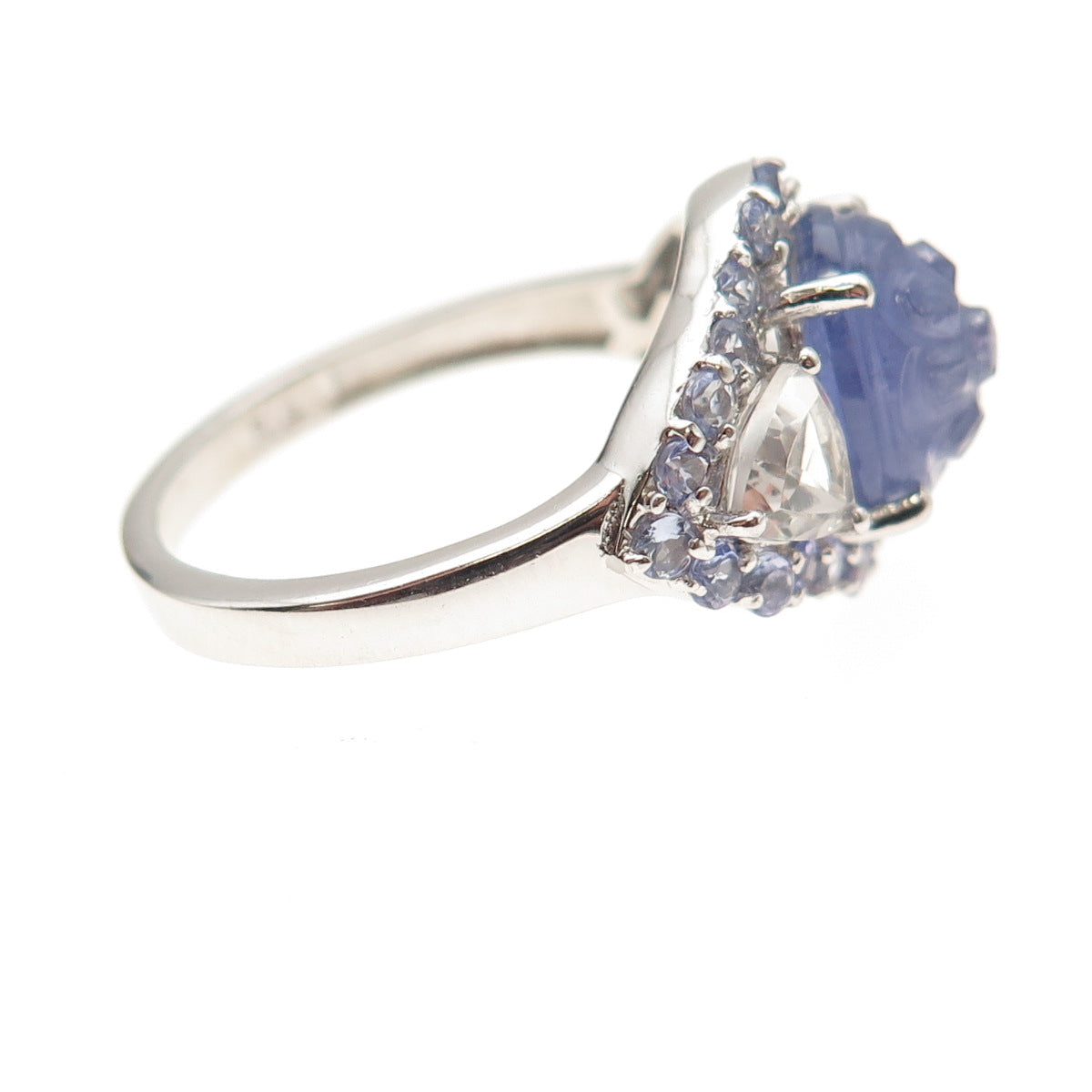 Chuck Clemency 925 Sterling Real Tanzanite & White Topaz Floral Ring Size 8.25