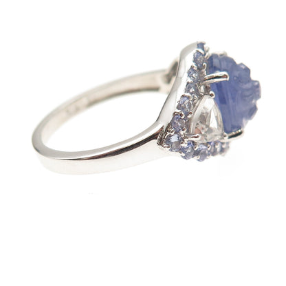 Chuck Clemency 925 Sterling Real Tanzanite & White Topaz Floral Ring Size 8.25