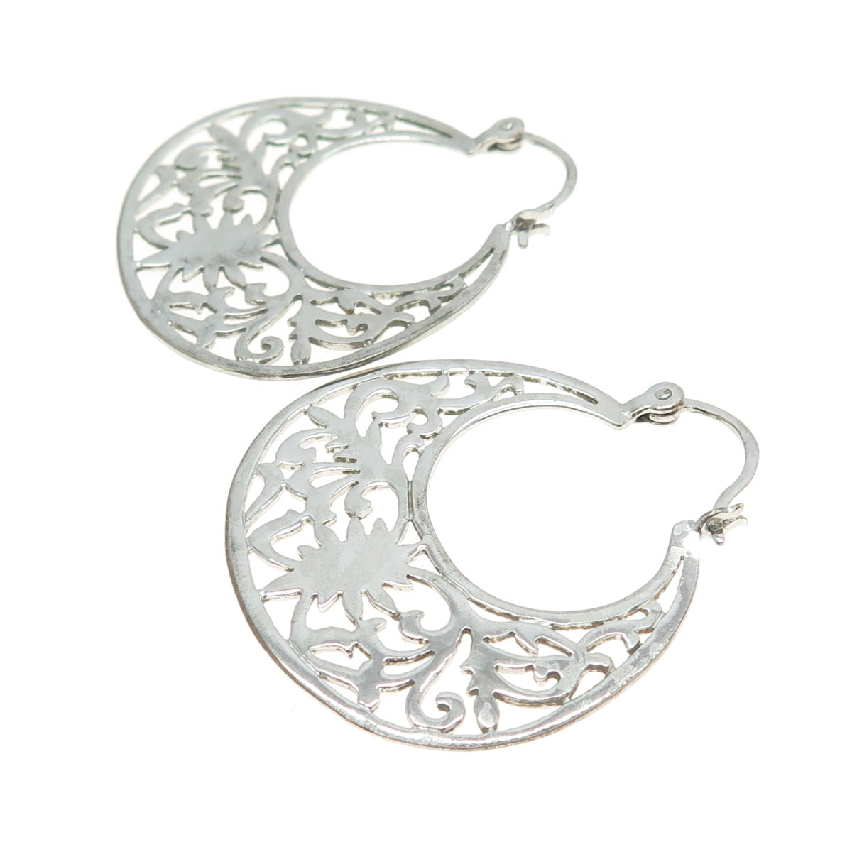 925 Sterling Silver Ornate Hinged Earrings