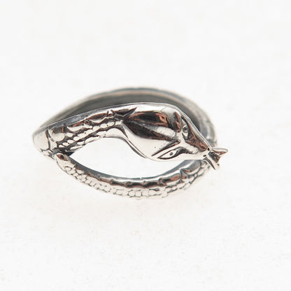 925 Sterling Silver Vintage Snake Oxidized Adjustable Ring Size 3.5